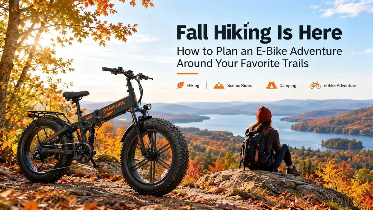 BENIFORE X1T PRO fat tire electric bike overlooking a scenic fall landscape